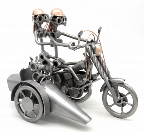 FIGURKA Z METALU - MOTOR CHOPPER 2 OSOBY Z WÓZKIEM BOCZNYM I PSEM