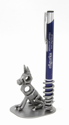 FIGURKA Z METALU - PIES OWCZAREK + UCHWYT NA DŁUGOPIS